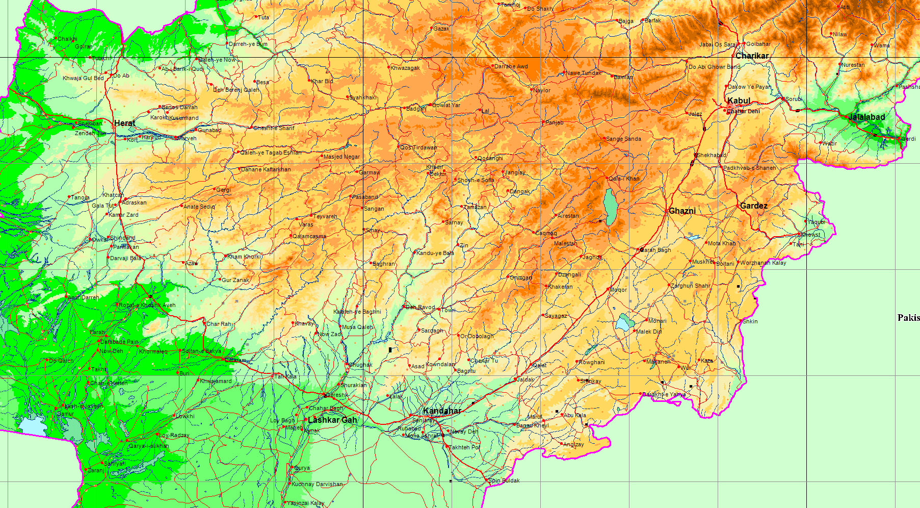Map of most of Afghanistan